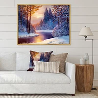 Winding River with Dark Blue Silhouettes of Trees  Wall Art