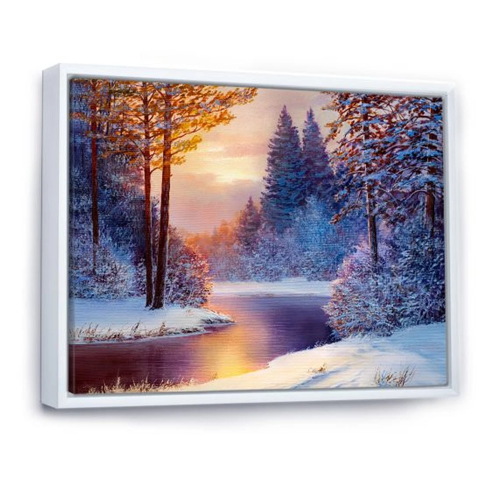 Winding River with Dark Blue Silhouettes of Trees  Wall Art