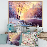 Winter Scenery with Bridge of Meandering River II  Wall Art