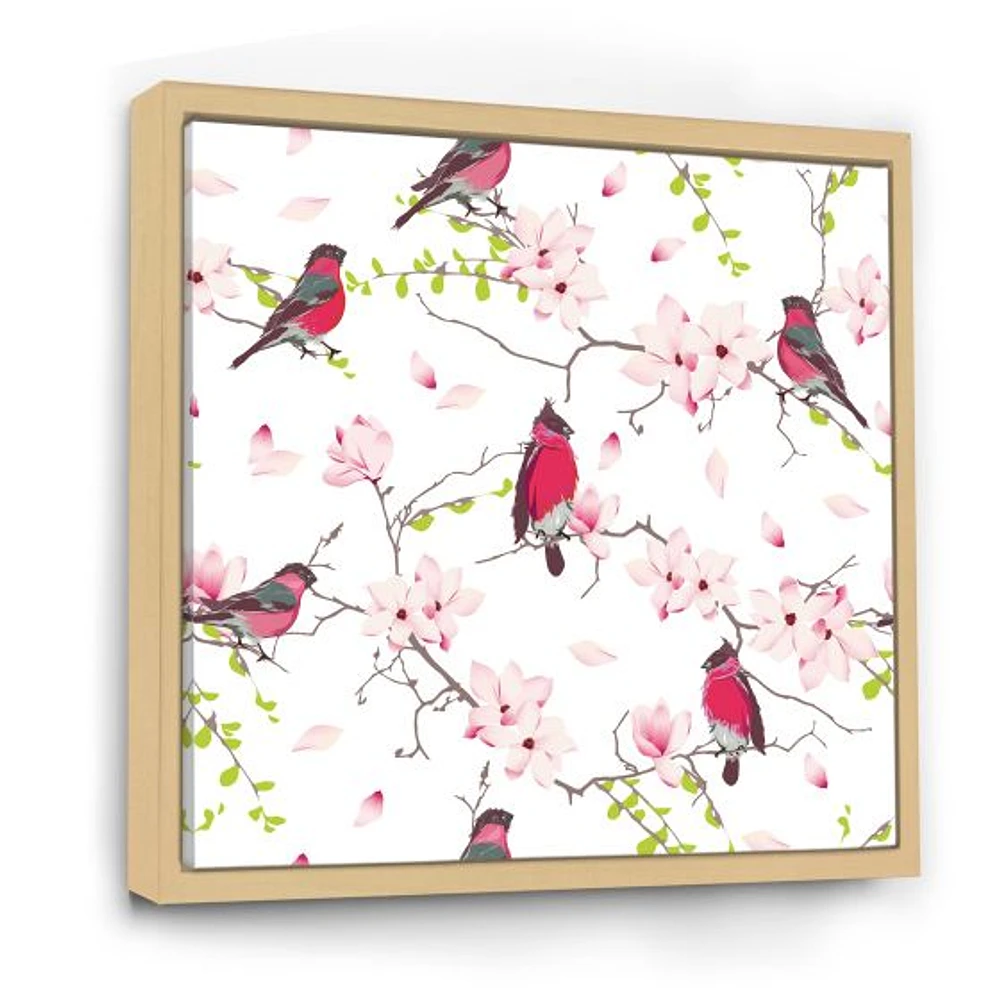 Toile « Red Bullfinches on Magnolia Tree