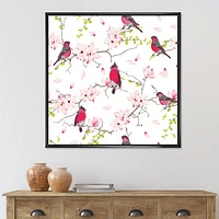 Red Bullfinches on Magnolia Tree  Wall Art