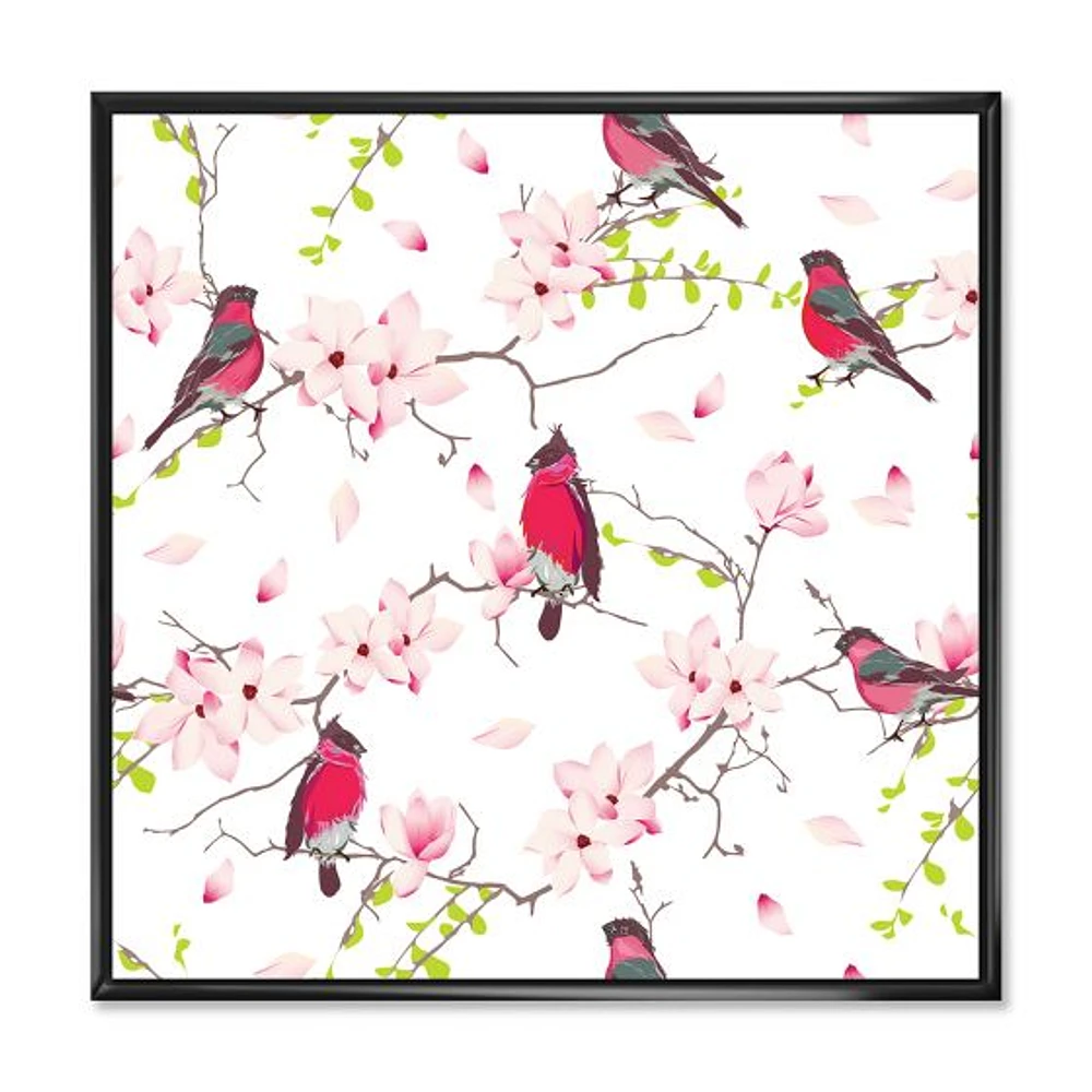 Toile « Red Bullfinches on Magnolia Tree