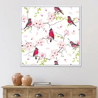 Red Bullfinches on Magnolia Tree  Wall Art