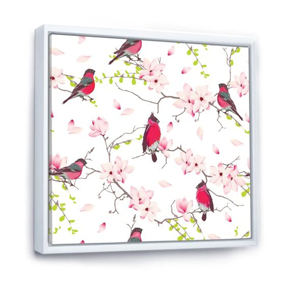 Red Bullfinches on Magnolia Tree  Wall Art