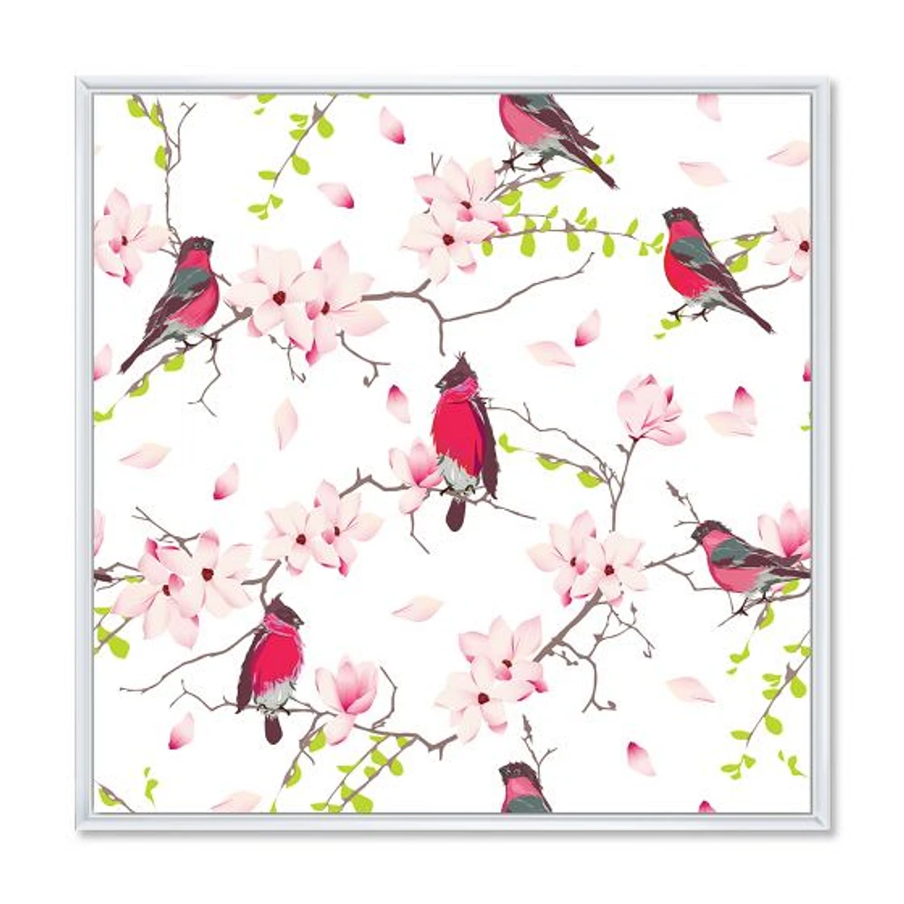 Red Bullfinches on Magnolia Tree  Wall Art