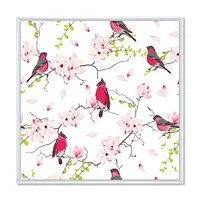 Red Bullfinches on Magnolia Tree  Wall Art