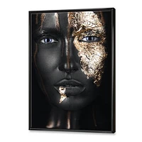 Portrait of A Afro American Girl with Gold Makeup  Wall Art