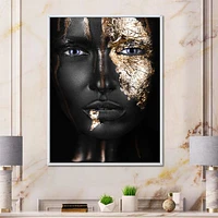 Portrait of A Afro American Girl with Gold Makeup  Wall Art