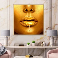 Gold Paint Drips From Sexy Woman Lips  Wall Art