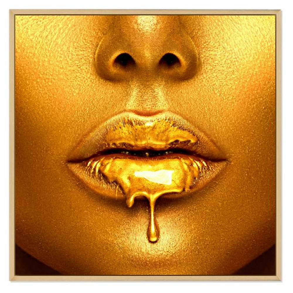 Gold Paint Drips From Sexy Woman Lips  Wall Art