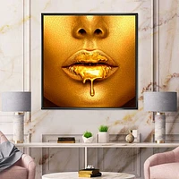 Gold Paint Drips From Sexy Woman Lips  Wall Art