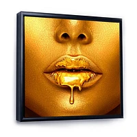 Gold Paint Drips From Sexy Woman Lips  Wall Art