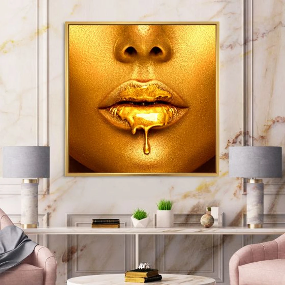 Gold Paint Drips From Sexy Woman Lips  Wall Art