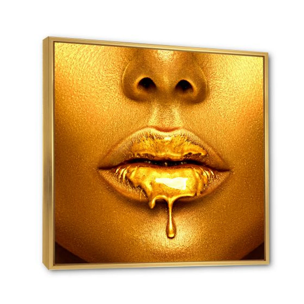 Gold Paint Drips From Sexy Woman Lips  Wall Art