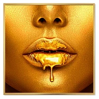 Gold Paint Drips From Sexy Woman Lips  Wall Art