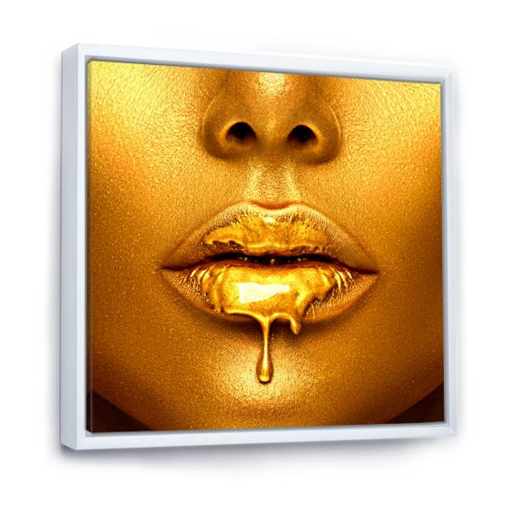 Gold Paint Drips From Sexy Woman Lips  Wall Art