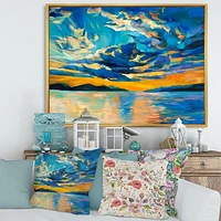 Cloudy Wide Open Sunset Over Ocean Horizon  Wall Art