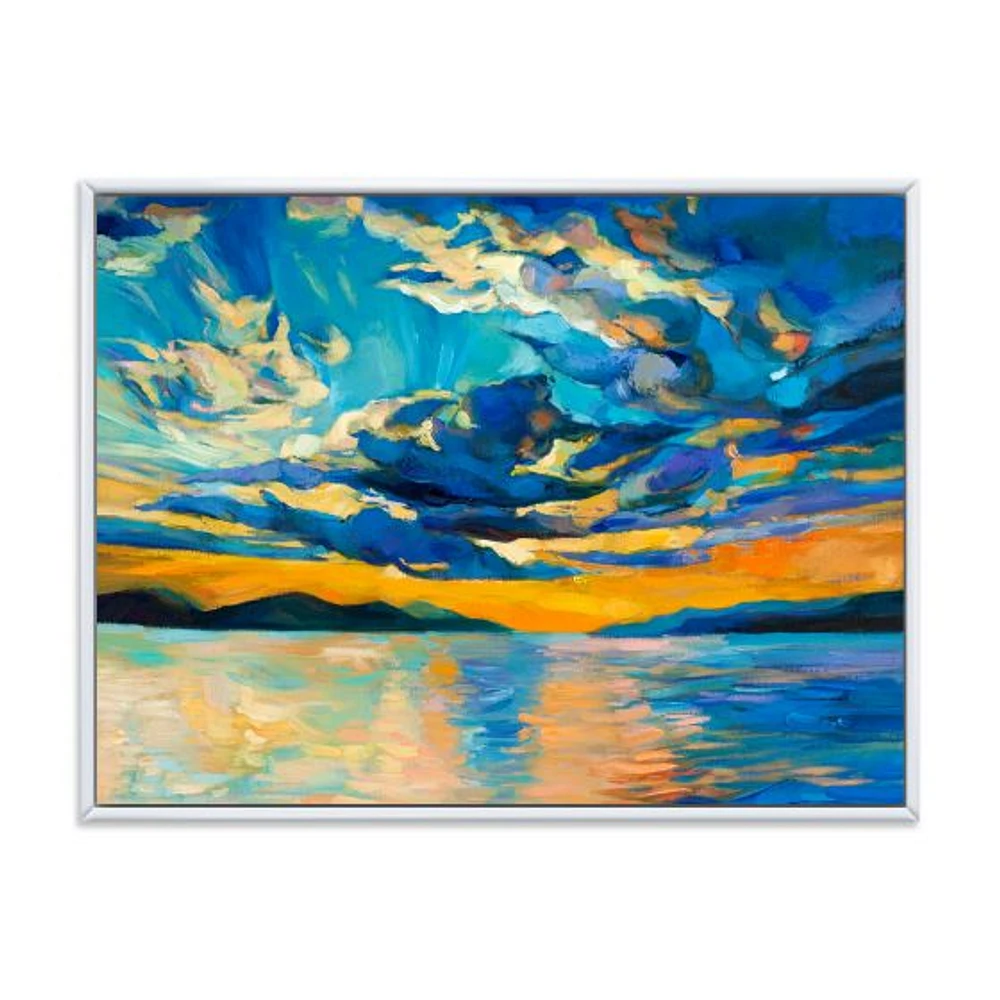 Cloudy Wide Open Sunset Over Ocean Horizon  Wall Art