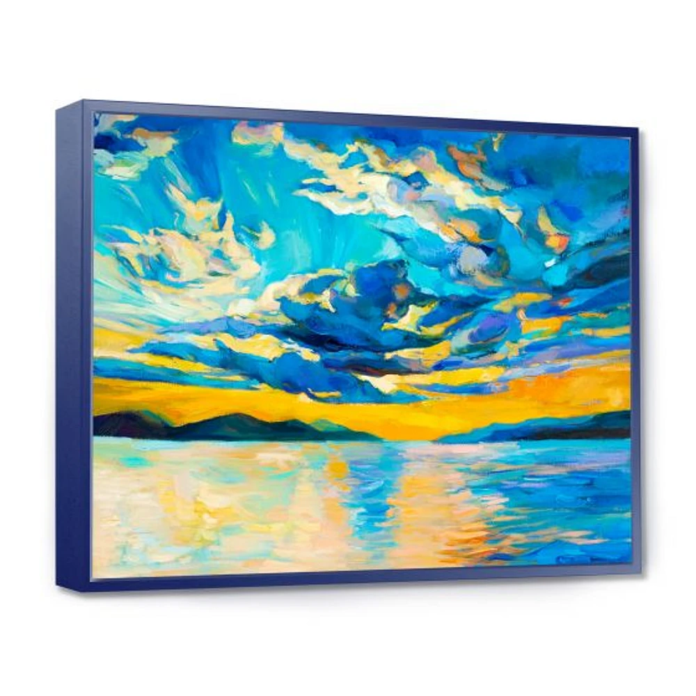 Cloudy Wide Open Sunset Over Ocean Horizon  Wall Art