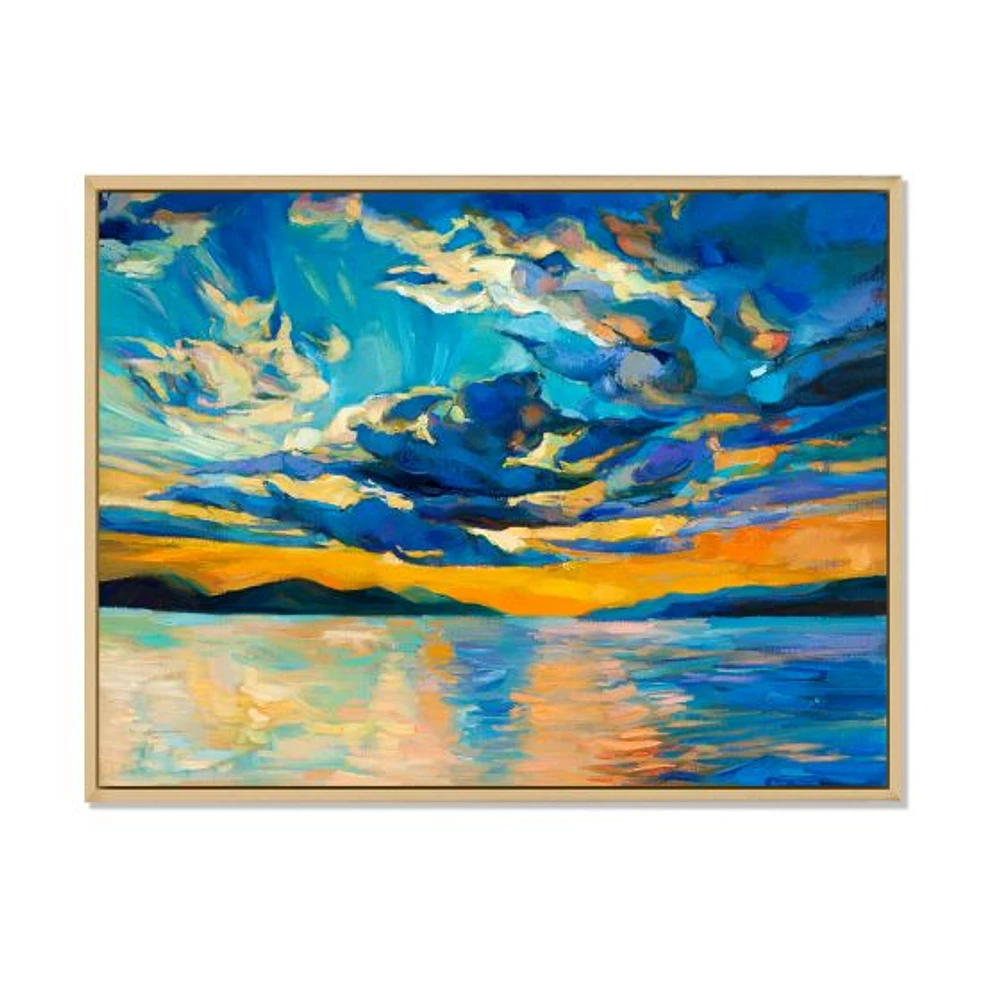 Cloudy Wide Open Sunset Over Ocean Horizon  Wall Art