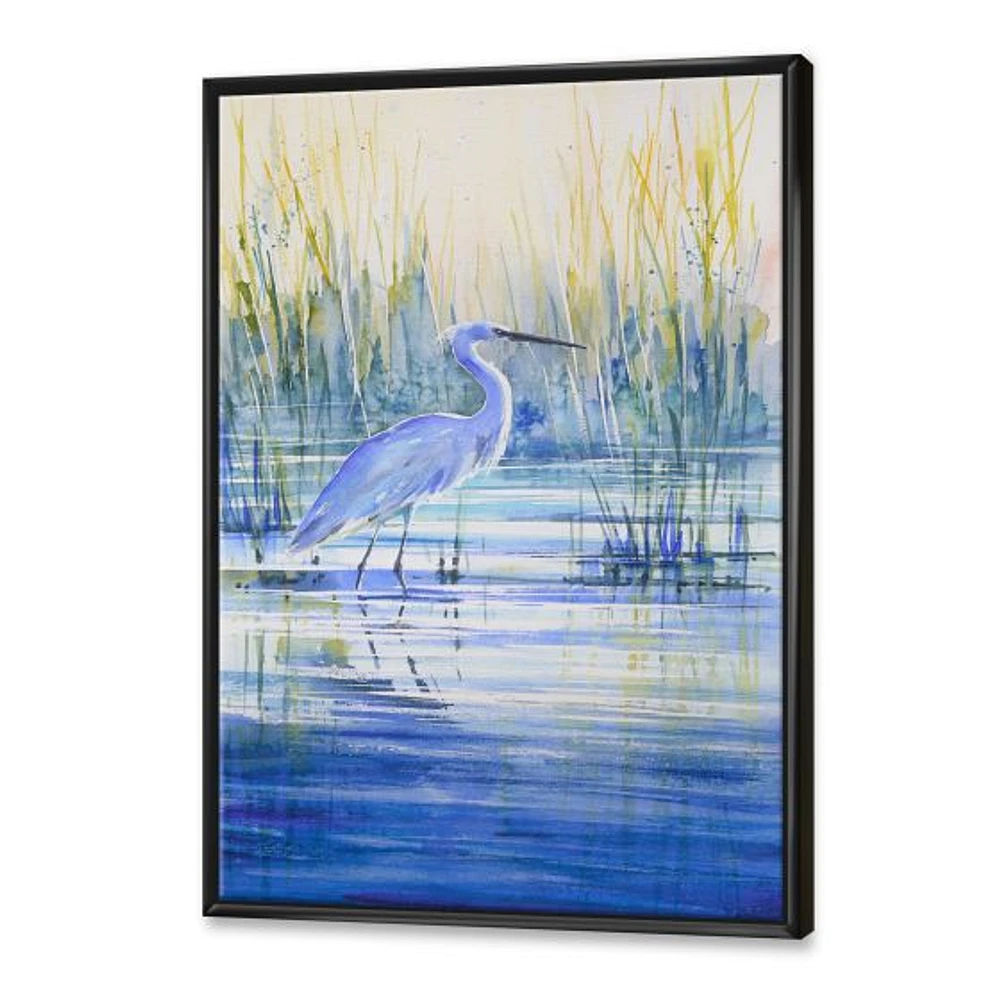 Blue Heron on The Lake Shore At Sunset  Canvas Wall Art Print