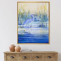 Blue Heron on The Lake Shore At Sunset  Canvas Wall Art Print