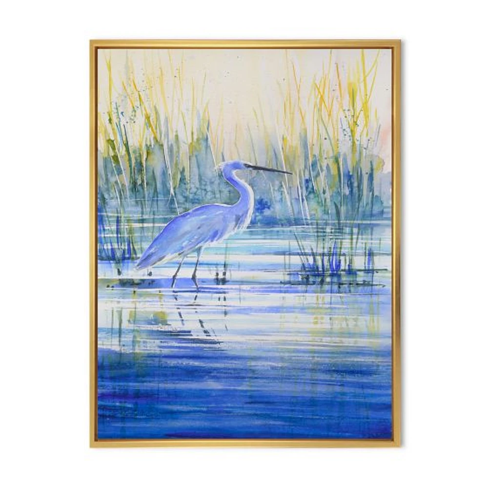 Blue Heron on The Lake Shore At Sunset  Canvas Wall Art Print
