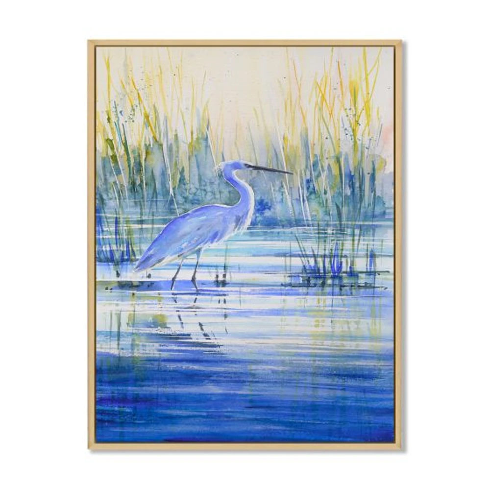Blue Heron on The Lake Shore At Sunset  Canvas Wall Art Print