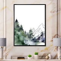 Winter Dark Blue Mountain Landscape with Trees III Canvas Wall Art Print