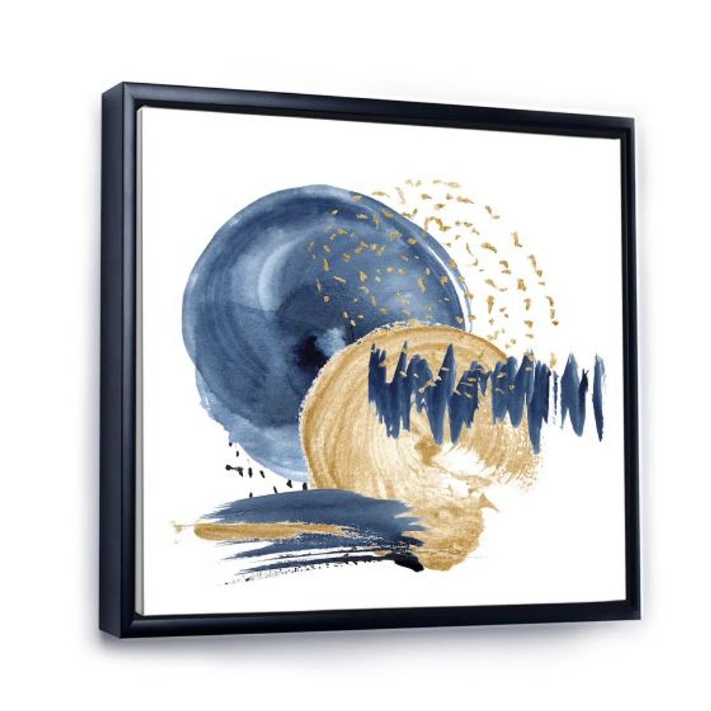 Dark Blue & Gold Abstract Circle Ocean Texture  Wall Art