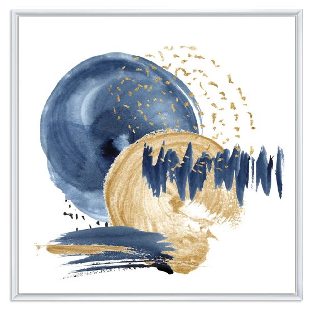 Toile imprimée « Dark Blue & Gold Abstract Circle Ocean Texture »