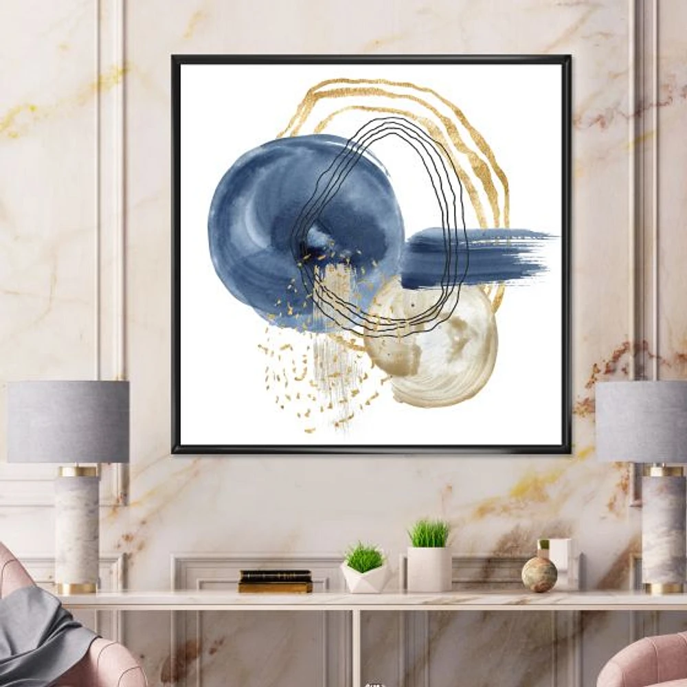 Abstract Dark Blue Gold & Black Underwater Life Canvas Wall Art Print