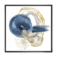 Abstract Dark Blue Gold & Black Underwater Life Canvas Wall Art Print