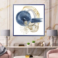 Abstract Dark Blue Gold & Black Underwater Life Canvas Wall Art Print