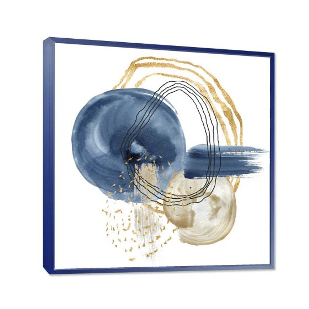 Abstract Dark Blue Gold & Black Underwater Life Canvas Wall Art Print