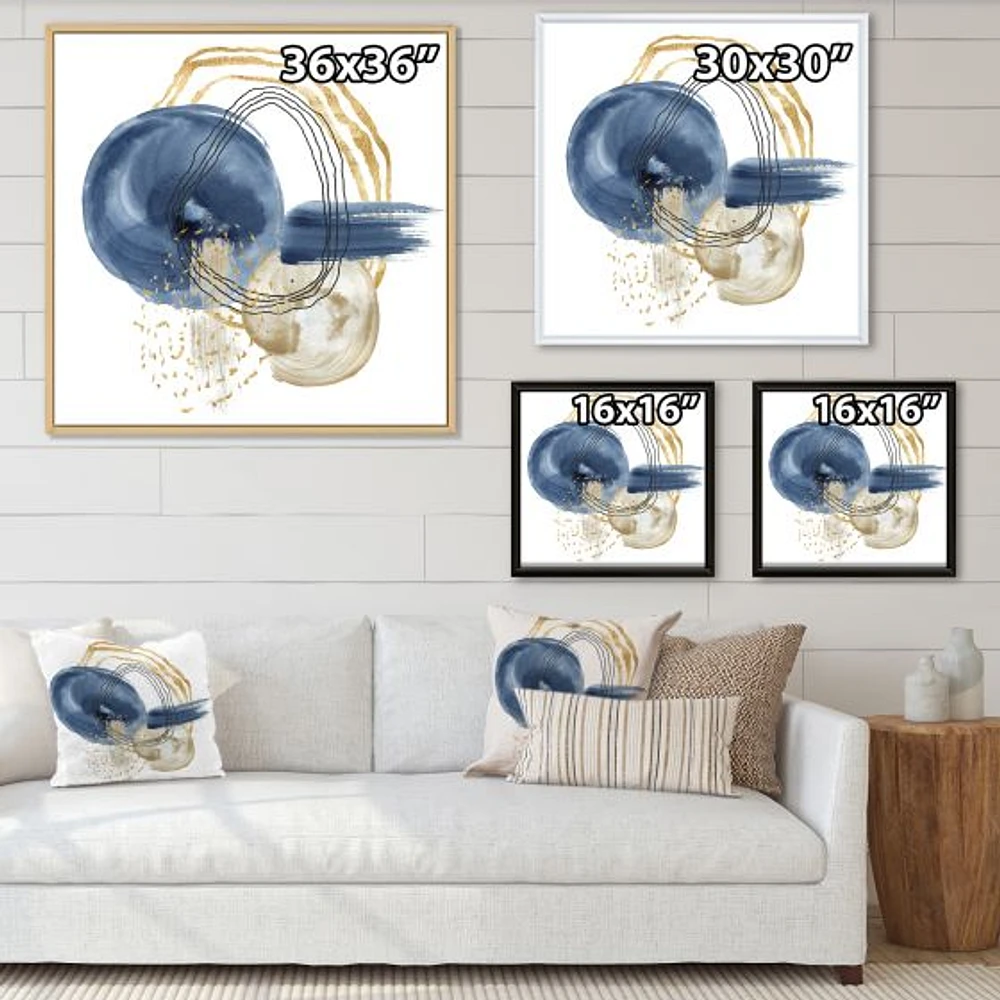 Abstract Dark Blue Gold & Black Underwater Life Canvas Wall Art Print