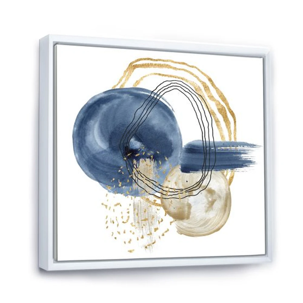 Abstract Dark Blue Gold & Black Underwater Life Canvas Wall Art Print