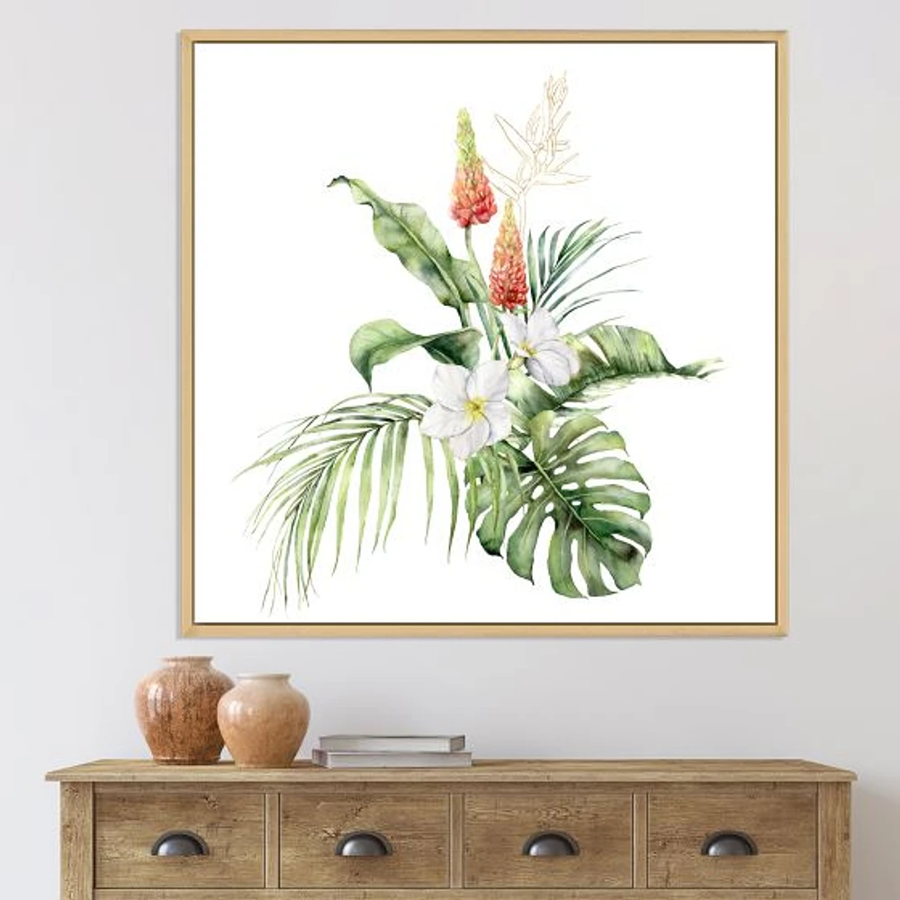 Toile imprimée « Tropical Bouquet with Lupine Plumeria Palm Leaves »