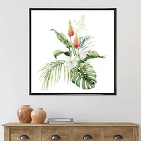 Toile imprimée « Tropical Bouquet with Lupine Plumeria Palm Leaves »