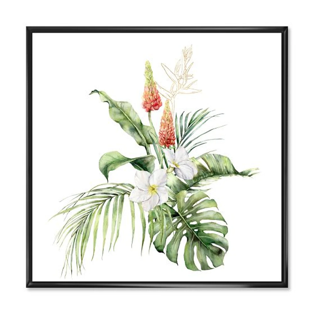 Tropical Bouquet with Lupine Plumeria Palm Leaves  Wall Art