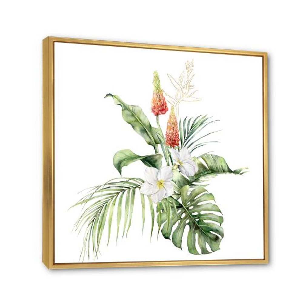 Toile imprimée « Tropical Bouquet with Lupine Plumeria Palm Leaves »