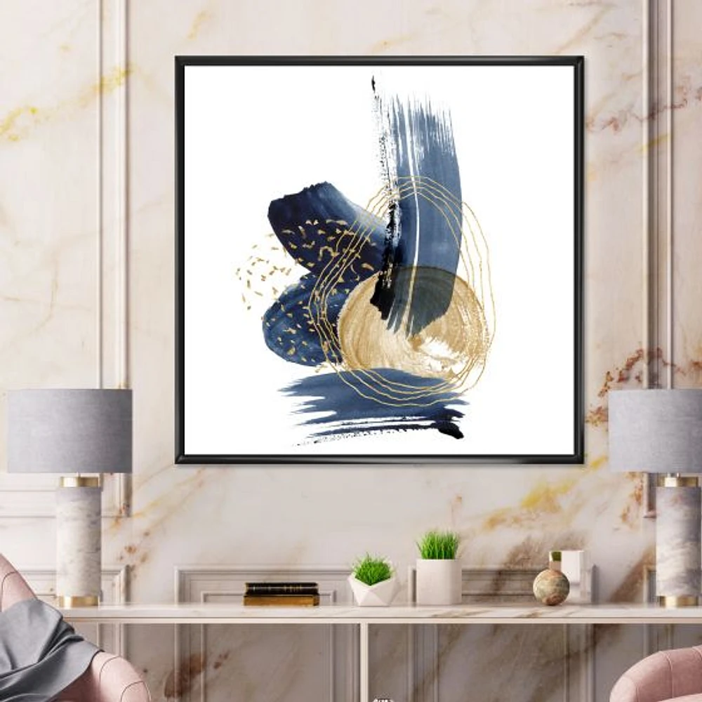 Landscape of Dark Blue Mountains & Gold Strokes II  Wall Art