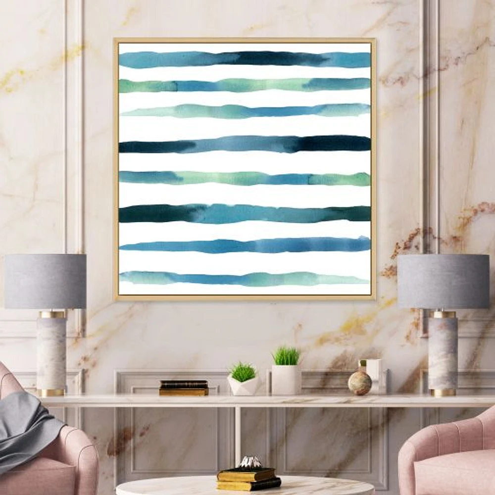 Aquatic Dark Blue Verticals Canvas Wall Art Print