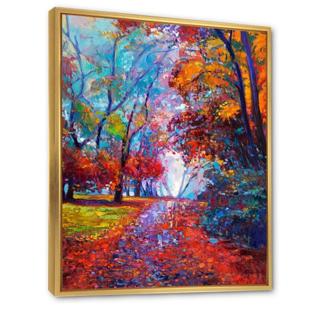 Little Road Through Red Autumn Landscape Wall Art