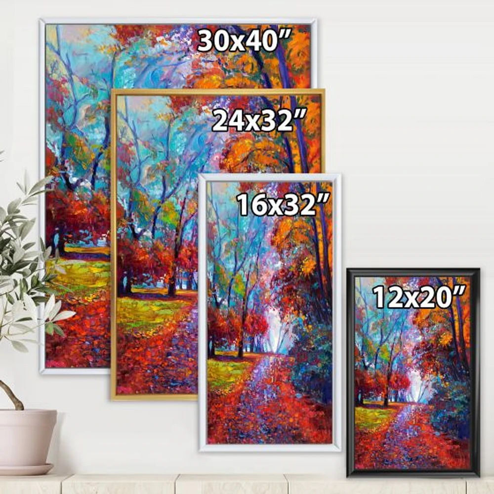 Little Road Through Red Autumn Landscape Wall Art