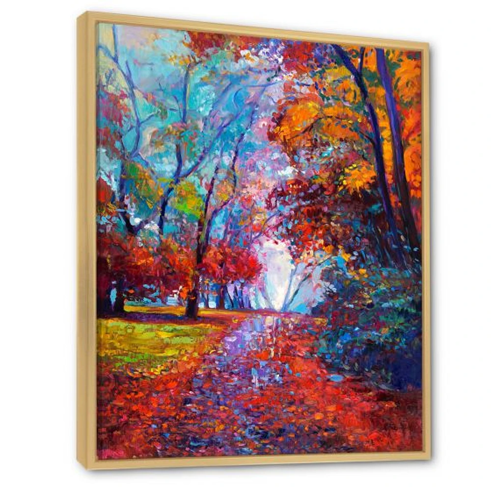 Little Road Through Red Autumn Landscape Wall Art