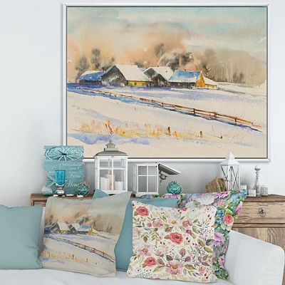 Small VIllage At Sunset Covered with Snow  Canvas Wall Art Print