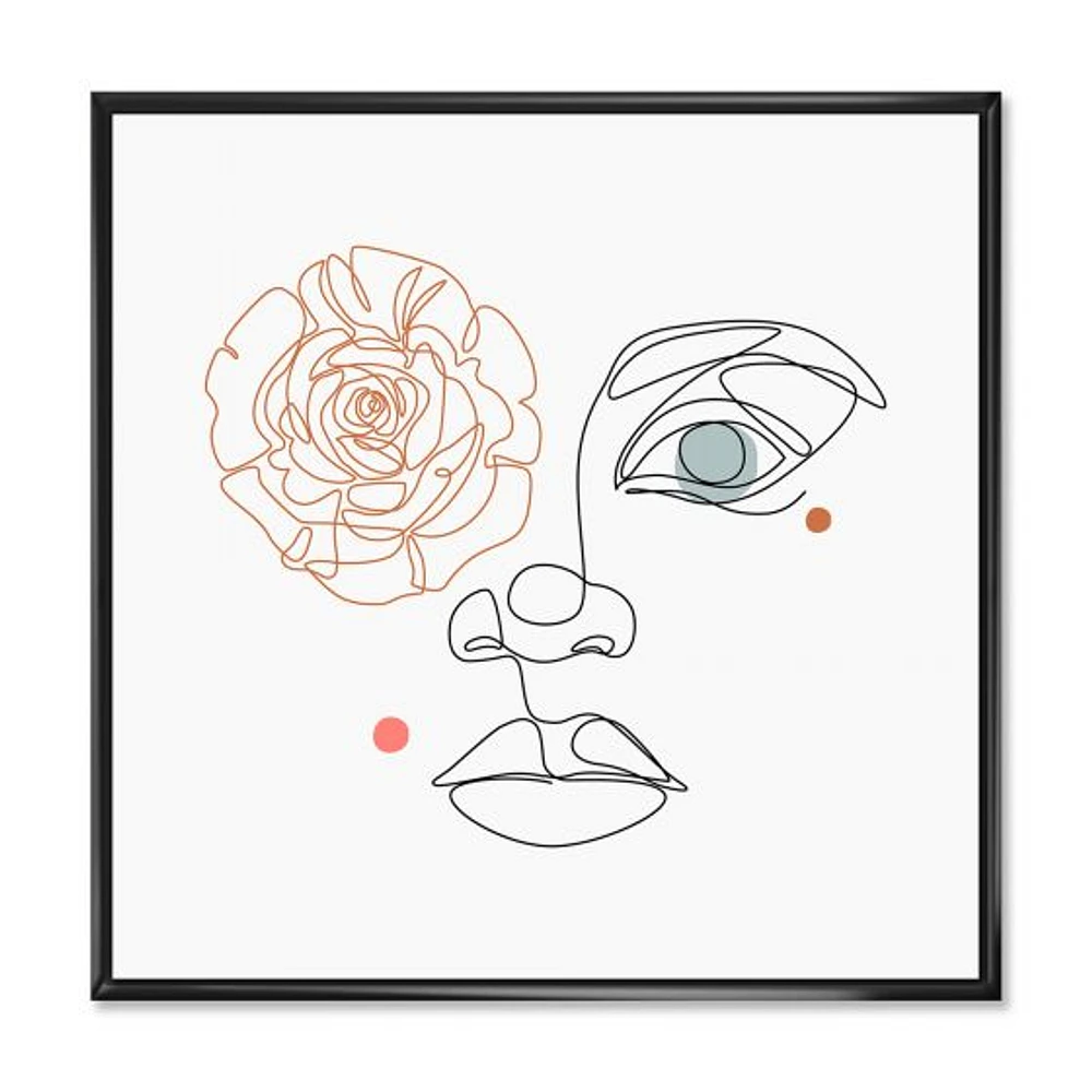 Female Face one Line Drawing with Minimal Shapes Canvas Wall Art Print