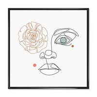 Female Face one Line Drawing with Minimal Shapes Canvas Wall Art Print