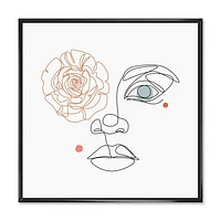 Female Face one Line Drawing with Minimal Shapes Canvas Wall Art Print